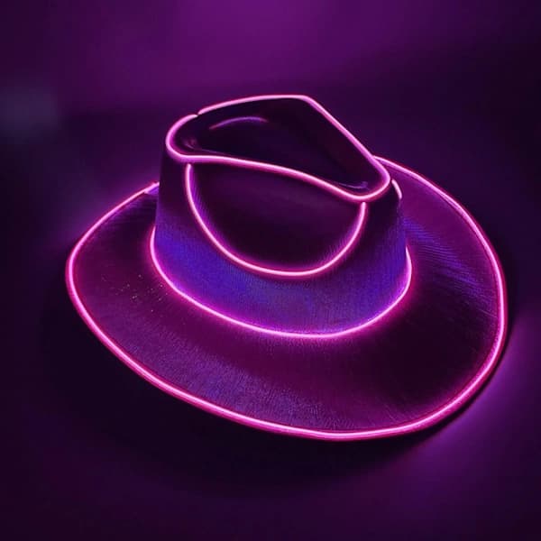 Trådløs LED Cowboyhat Iriserende Jazzhat ROSA pink