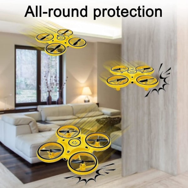 Minidrone for barn, gestkontroll drone, håndmanøvrerte droner med sensor, innendørs drone for barn gul