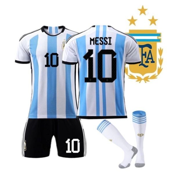 22 Argentina Hjemme #10 Messi drakt Match Kit Fotballdrakter-WELLNGS Barn 22(120-130CM)/NT/