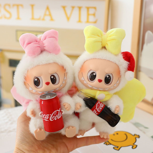 /NC/Labubu Första & Andra Generationen Plysch Snögubbe Hänge Babykläder för Party Outfit för Dockor & Tillbehör Rose red bow set (doll not included)