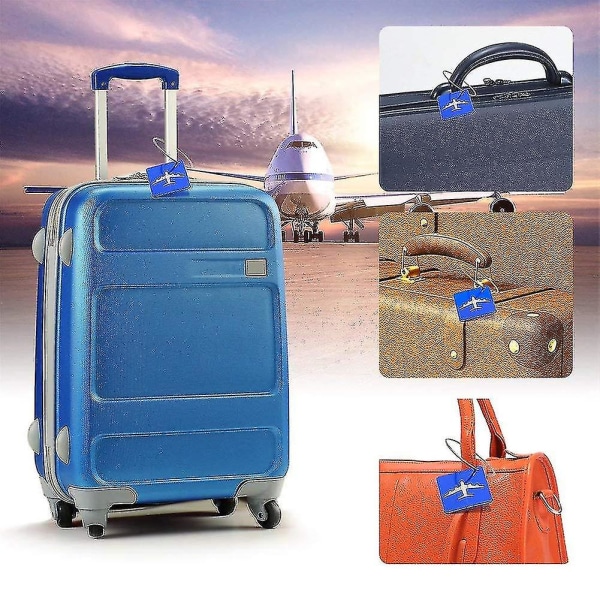 Bagagelappar för resväskor, 6-packs bagageetiketter resväska i aluminiumlegering med stålögla för resbagageidentitet Blue