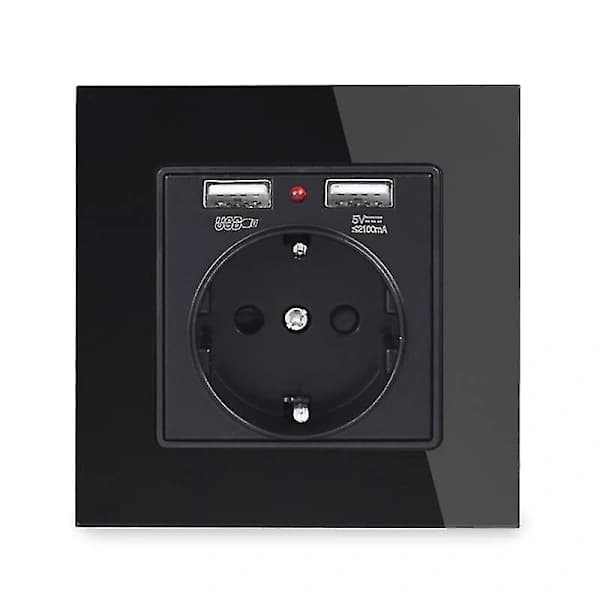 Dobbelt USB-ladeport, 16A Væg EU Stik - Glas & PC Panel