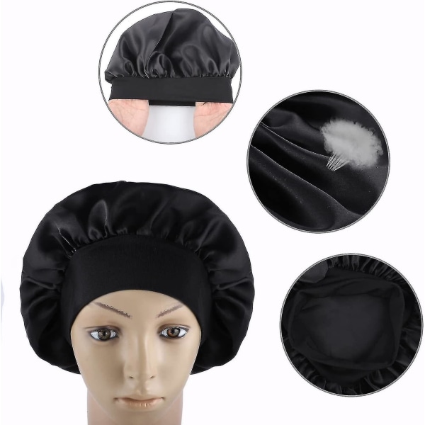 3 st sidenhuv, satinhårhuv för att sova med brett elastiskt band Satin cap för kvinnor tjejer