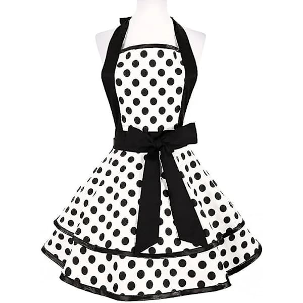 Retro Forkle for Kvinner Søtt Vintage Forkle Polkadot Forkle Kjøkkenforkle