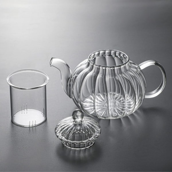 Glass Tekanne, Tekanne og Tesett Stripete Tekanne Gresskarformet Tekanne, Filtrerende Tekanne 800ml 800ml/NT/