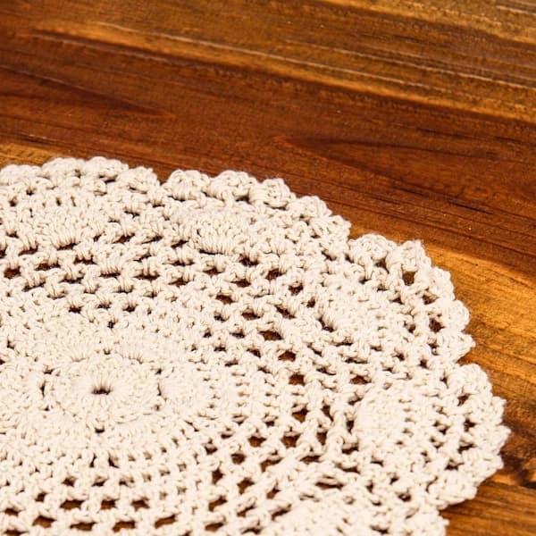 Håndlagde heklede duker i bomull, blondebrikker, ca. 20 cm, 4-pakning (beige)