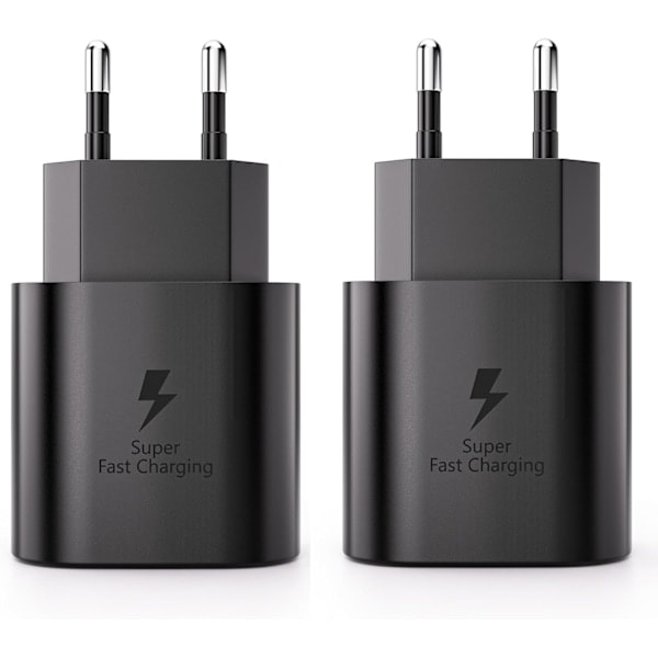 [NT] 2-pack 25W USB-C Snabbladdare för Samsung Galaxy S23, S20, S21 FE, S21 Ultra 5G, S22, Note 20, A51, A53, A72, M43, M53, Z Fold3, Fold4, Flip 3/4