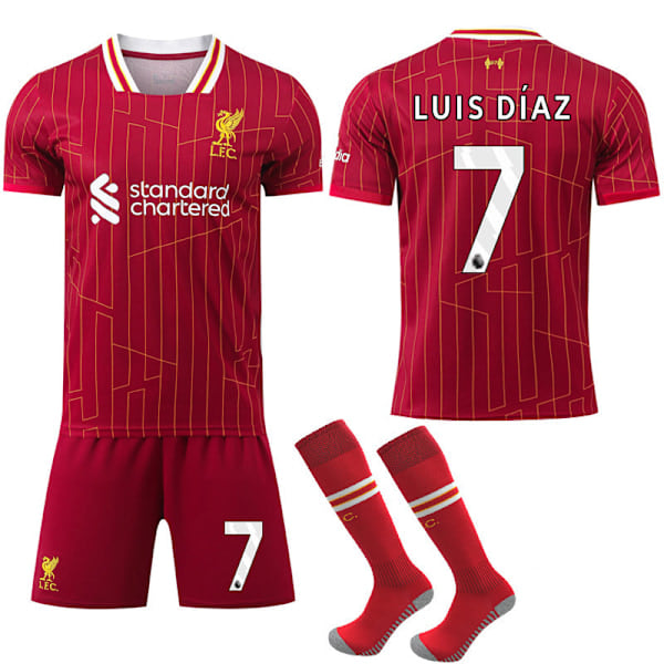2024-2025 Liverpool Hemma Barn & Vuxen Fotbollströja med Sockor Nr. 7 LUIS DIAZ 28