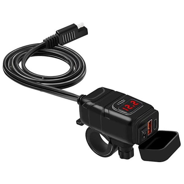 [NT] USB-C / USB hurtiglader for bil og motorsykkel Svart