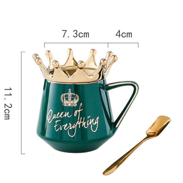 [NT] Dronning af alt krus med kronelåg og ske Keramisk kaffekop gave til kæreste kone Grøn