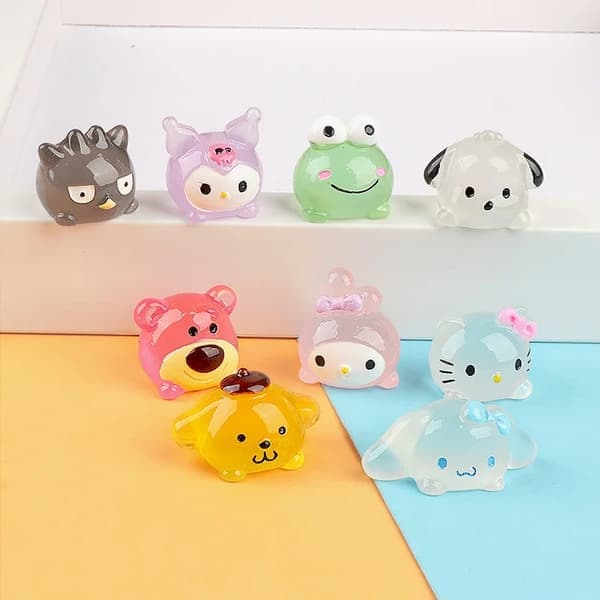 Kawaii Mini Resin 3D Dyrefigurer - Selvlysende Flatback Tilbehør til DIY Projekter