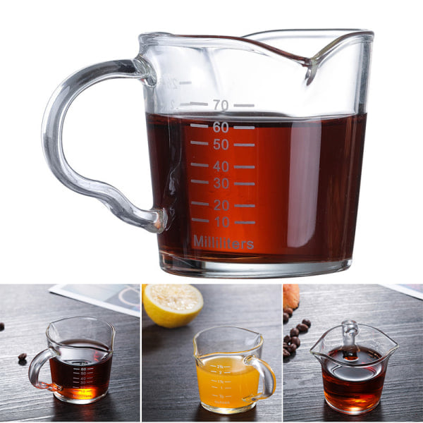 [NT] 70 ml glaskopp, mätkopp med skala för hemmaköket, 70 ml mjölkkopp