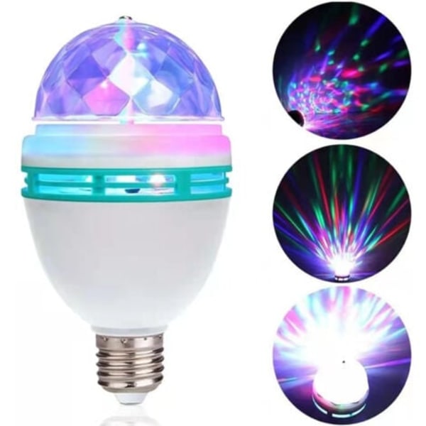 LED festlampe, automatisk roterende 3W flerfarvet LED-pære, diskolys effekt, egnet til alle lamper med E27 fatning natlampe/NC/