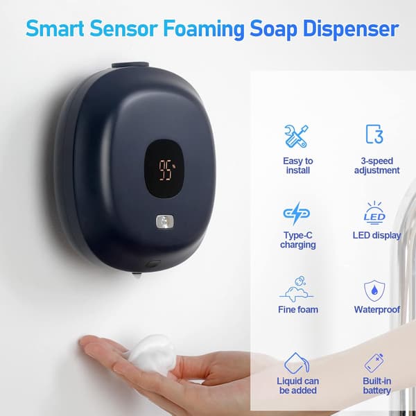 Wall-mounted automatic soap dispenser, 300 ml smart sensor soap dispenser, touchless foam dispenser, blue blue