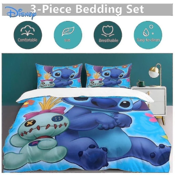 Lilo och Stitch sängkläder set täcke påslakan täcke örngott sängkläder barn pojke säng sovrum set överdrag AU Single(140x210cm) 1