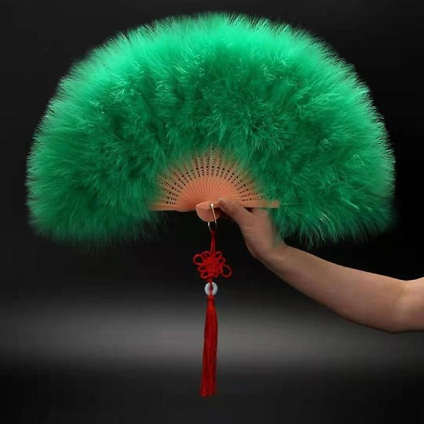 Feather Folding Fan Japanese Sweet Fairy Girl Gothic Court Dance Hand Fan one size Green