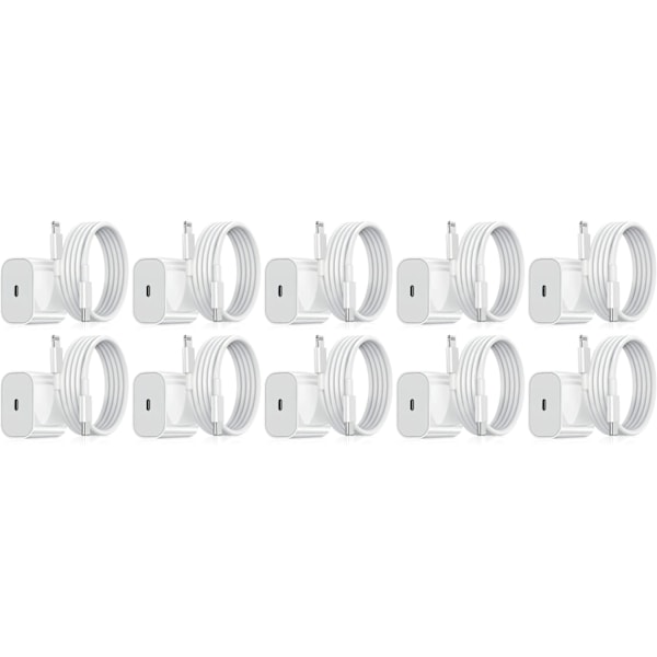 Laddare för iPhone - Snabbladdare - Adapter + Kabel 20W USB-C Vit 10-Pack iPhone White