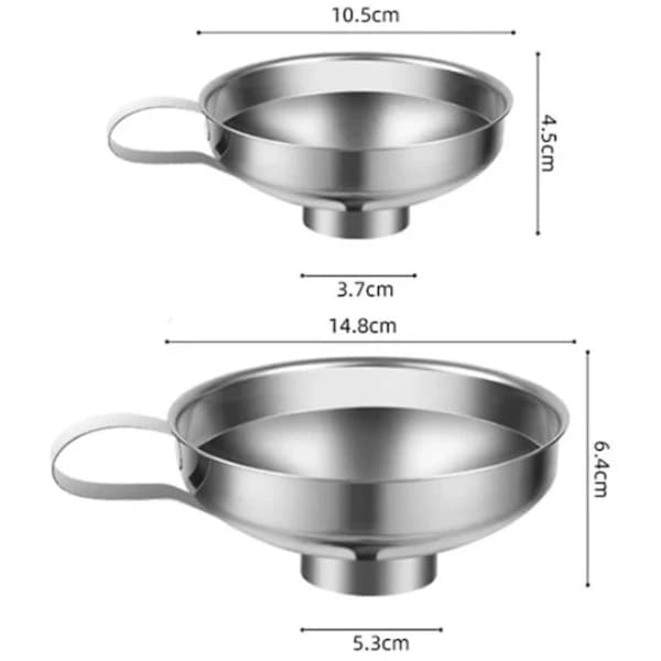 2-pak - Tragt - Rustfrit stål - Køkkentragte - Syltetøjsglas tragte