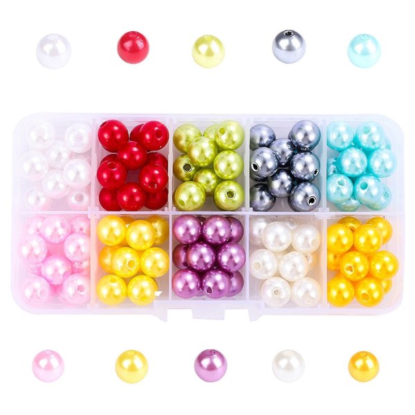 Göra själv smycken pärlor Kit Runda lösa distanspärlor med plast förvaringsbox 10mm