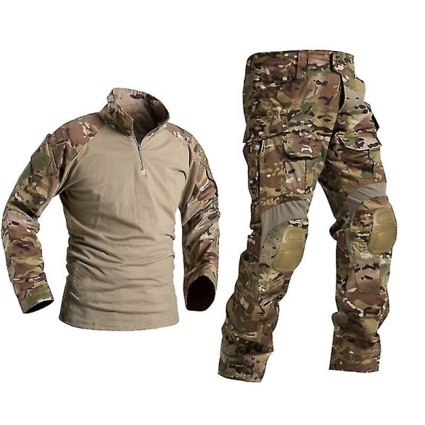 Män Militär Taktisk Uniform Skjorta Stridsbyxor Kostym med knäskydd Armékläder Airsoft Paintball Kamouflage Arbetskläder M cp