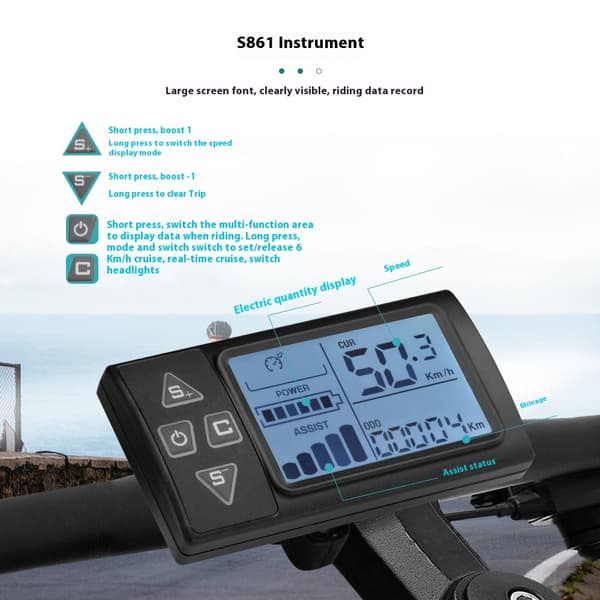 24v-60v S861 LCD Ebike Display Dashboard til Elektrisk Cykel BLDC Controller Kontrolpanel (sm Stik 6p