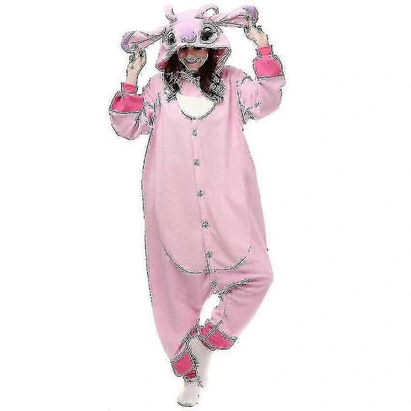 Stitch Pyjamas Anime Tecknad Sovkläder Outfit Jumpsuit Rosa L