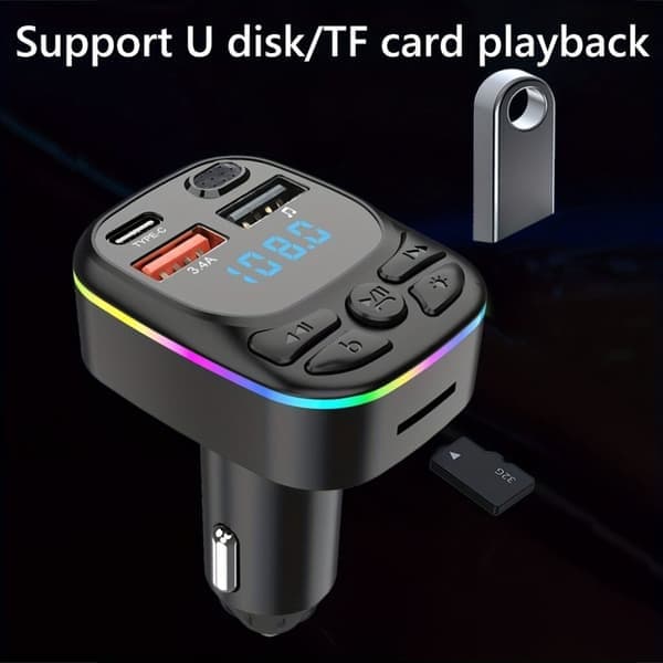 Wireless FM Transmitter for Car - With Dual USB-C Charger - Hands-Free Calling - Supports MP3/TF Card