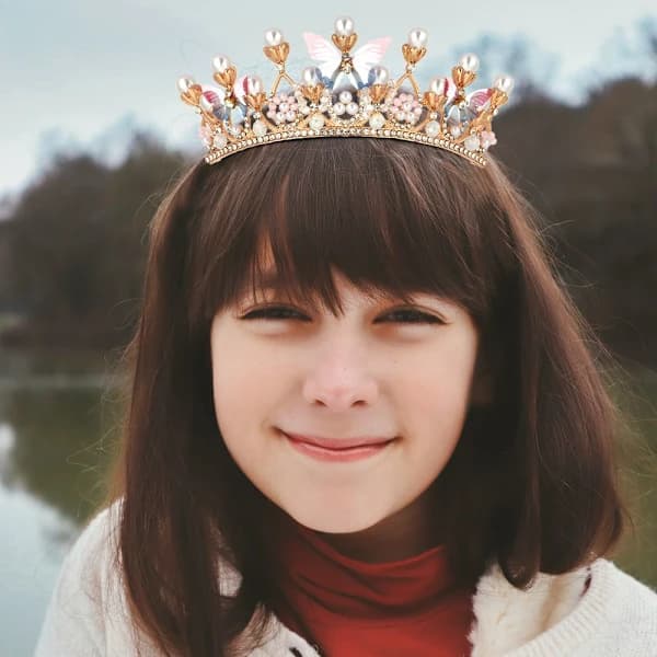 Prinsessekrone for jenter, bursdagskrone med krystaller