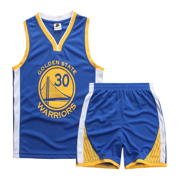 Stephen Curry #30 Basketbollströja Set Warriors Uniform för Barn och Ungdom Blå L (140-150CM)