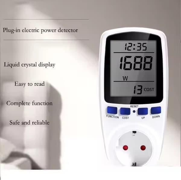 Effektmätare med display, Mäter spänning/ström/effekt/förbrukning - Med överbelastningslarm