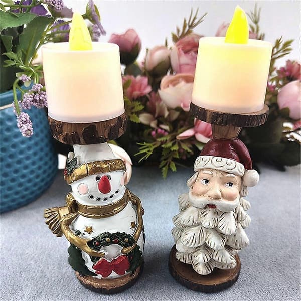 |NN| Festlige Jule Lysestaker i Resin for Borddekorasjon Sett med 2
