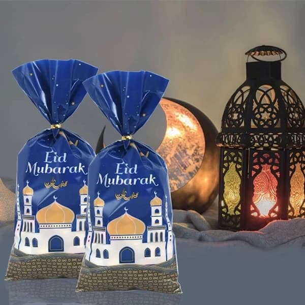 50 stk Eid Mubarak Gaveposer Plastpose SVART