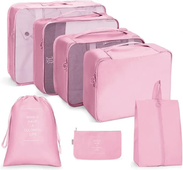 Pakkekuber - Organizer til kuffert - 7 stk. - Pink