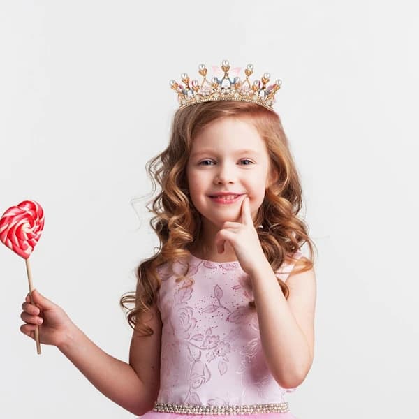 Prinsessekrone for jenter, bursdagskrone med krystaller