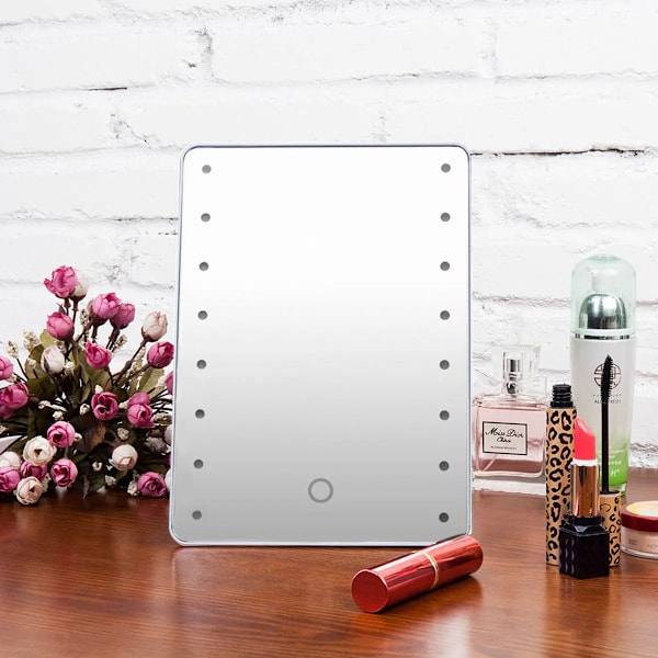 Sminkspegel med 16 LED-lampor, kosmetisk spegel med touch-dimmer, batteridriven sminkspegel för bord, badrum