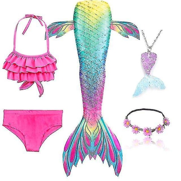 5 st/ set Flickor Mermaid Tail Baddräkt Barn Mermaid Ariel Cosplay Kostym Fantasy Beach Bikini 140 Set 2