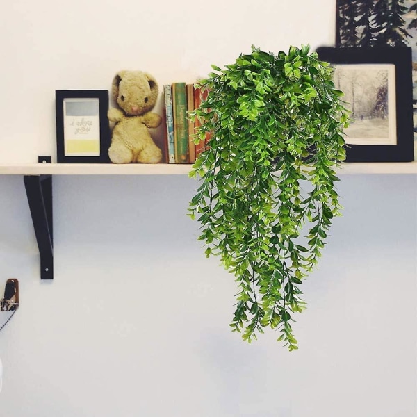 Långgrön plasthängande konstgjorda växter för inomhus eller utomhus hemmakontor Balkong Trädgårdsinredning - paket med 2