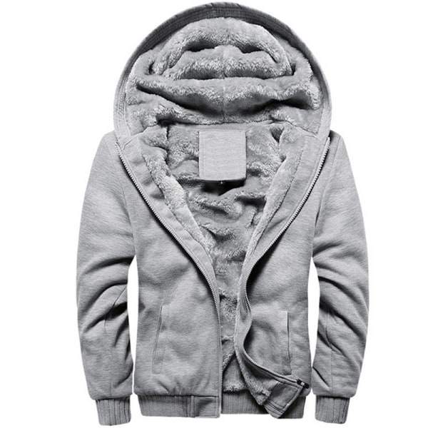 Menn Fleeceforet Fluffy Sherpa Jakke Varm Hettegenser Sweatshirt Blå XL