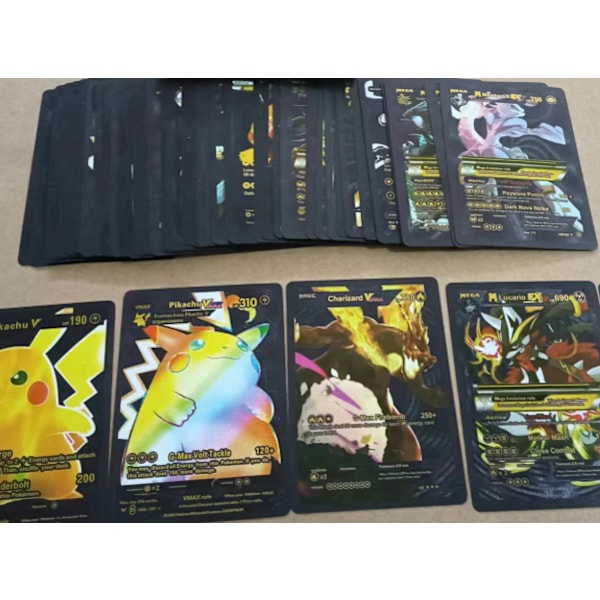 55 ekstremt sjeldne Monster-kortpakker [inkludert Vmax, GX, EX, V, etc.], interessant kombinasjon, glinsende kort, perfekt gave til barn Svart English Black