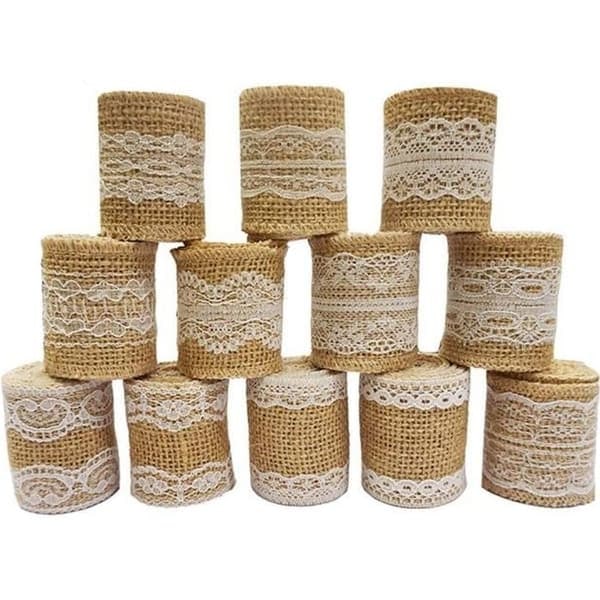 {NT}12 ruller naturhvidt blonde hessian båndrulle (1M/ruller) til dekoration og gaveindpakning