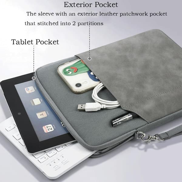 Tablet Sleeve til 9-11 tommer tablets, vandtæt polyester, blødt antistatisk for, tilbehørslommer, Space Gray