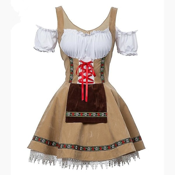 Dam Oktoberfest-dräkt Tyskland Bayersk ölserveringspiga servitör Cosplay-parad Tavern Carnival Fancy Party-klänning Beige S