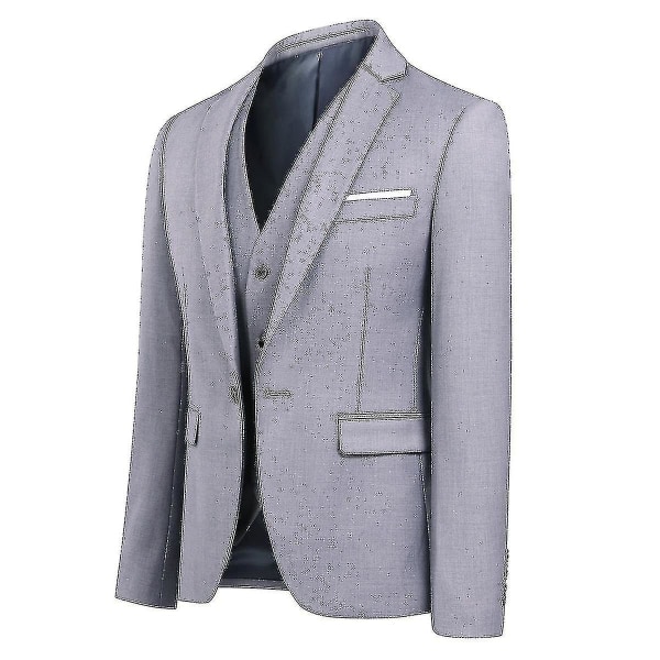 Herrkostym Business Casual 3-delad kostym blazerbyxor Väst 9 färger M Grey