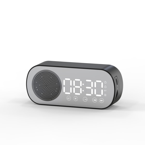 /Hc/Multifunktionell Smart FM-radio Bluetooth-högtalare Väckarklocka Spegelklocka (svart)