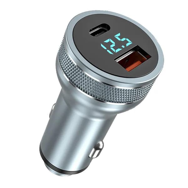 Hurtiglader PD Type C + USB QC3.0 bil båd autocamper campingvogn Silver silver