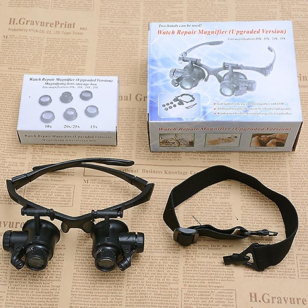 Glasögon-typ Huvudmonterat förstoringsglas Modern Craft svart ögonmask kikare med ljus reparationsklocka