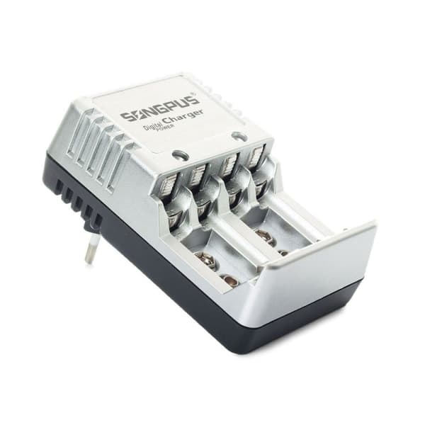 /Hc/4x Batterilader - AA, AAA & 9V Batterier Sølv