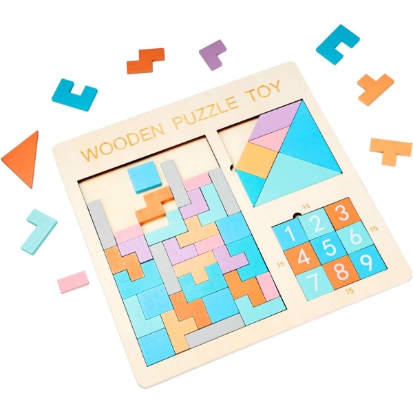 Tetris pusselleksak i trä för barn