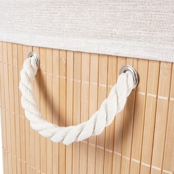 Käytännöllinen pyykkikori bambusta kahdella lokerolla ja kannella_NN