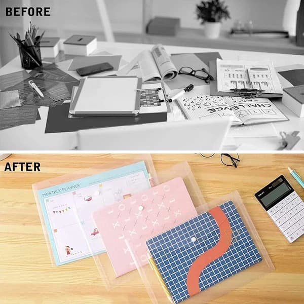 Waterproof Folder - Plastic Envelopes - 12 Pack - Transparent A4 Letter Size - with Snap Closure - Suitable for Schools and Offices.